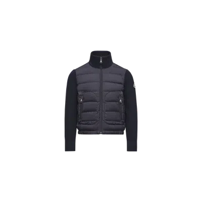 Moncler Kids' Cardigan Zippé Matelassé En Laine Mélangée In Blue