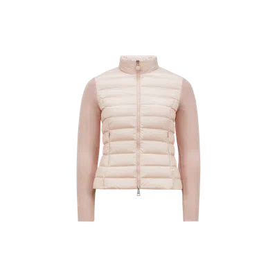 Moncler Quilted High Neck Zip-up Cardigan In Pink