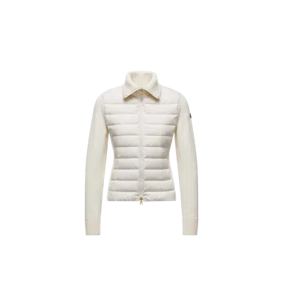Moncler Cardigan Zippé Matelassé En Laine In Neutral