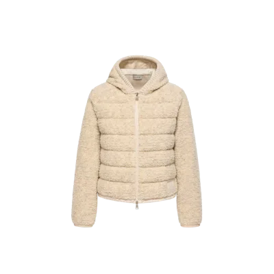 Moncler Cardigan Zippé Matelassé En Teddy, Femme, Blanc, Taille: M
