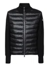 Moncler Black Quilted Cardigan With High Neck And Logo Patch On The Sleeve In Wool And Tech Fabric B In Black