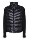 Moncler Puffer Wool Cardigan With High Collar In Black