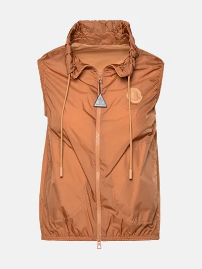 Moncler Care' Waistcoat In Bronze Polyamide In Brown