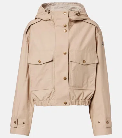 Moncler Carex Cropped Hooded Cotton-blend Poplin Jacket In Neutral