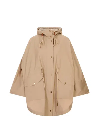 Moncler Carex Drawstring-hooded Coat In Gold