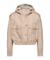 Moncler Carex Cropped Hooded Cotton-blend Poplin Jacket In Brown