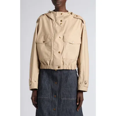 Moncler Carex Cropped Hooded Cotton-blend Poplin Jacket In Neutral