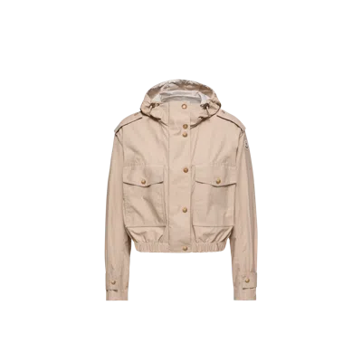 Moncler Carex Cropped Hooded Cotton-blend Poplin Jacket In Neutral