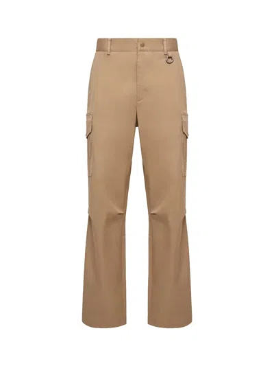 Moncler Cargo Cotton Blend Gabardine Trousers Beige In Brown