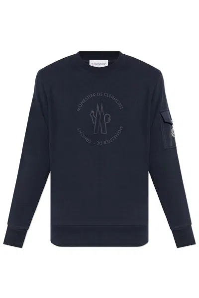Moncler Logo Cotton Jersey Sweatshirt In Navy