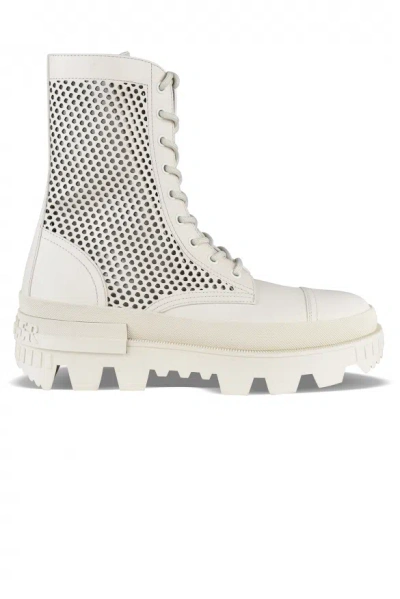 Moncler Carinne Perforated Lug-sole Moto Boots In White