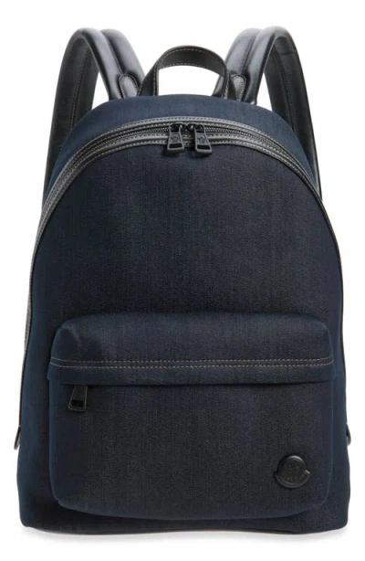 Moncler Carlo Denim & Leather Backpack In Black