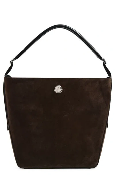 Moncler Carlo Leather Hobo Bag In Brown