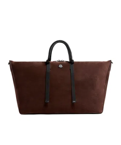 Moncler Carlo Suede Duffle Bag In Brown