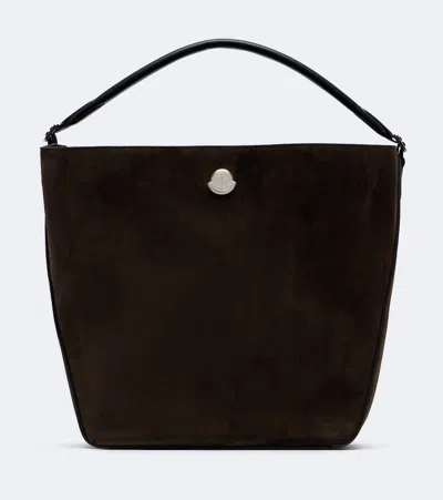 Moncler Carlo Suede Shoulder Bag In Brown