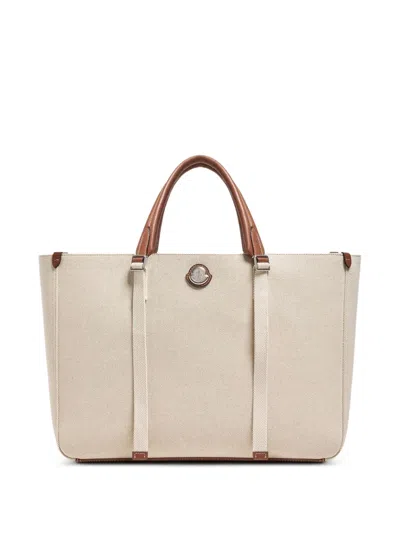 Moncler Carlo Canvas Tote Bag In Neutral