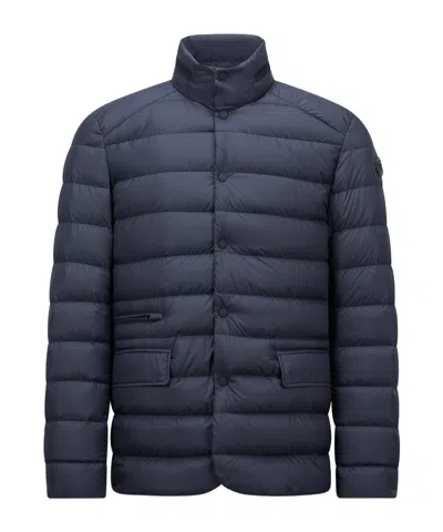 MONCLER CARRELET LEATHER-TRIMMED DOWN BLAZER