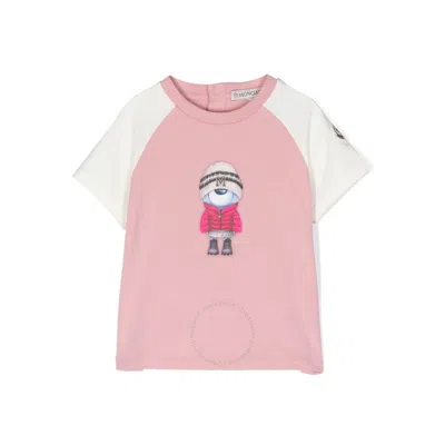 Moncler Cartoon-print Raglan-sleeve T-shirt In Pink