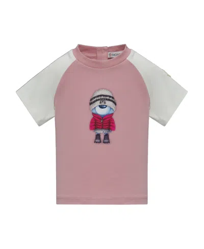 Moncler Cartoon-print Raglan-sleeve T-shirt In Pink