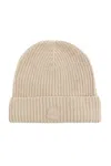 Moncler Cashmere Ribbed Knit Beret With Turn-up Brim In Neutral