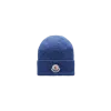 Moncler Blue Logo-patch Ribbed-knit Beanie In Blue