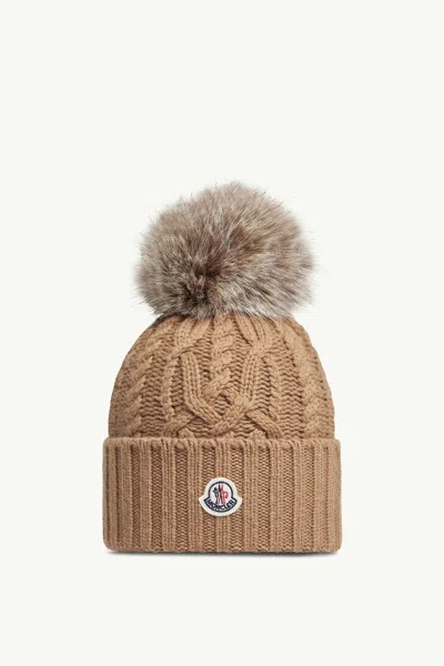 Moncler Cashmere Blend Beanie With Pom Pom In Neutral