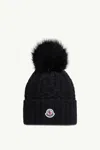 Moncler Cashmere Blend Beanie With Pom Pom In Black