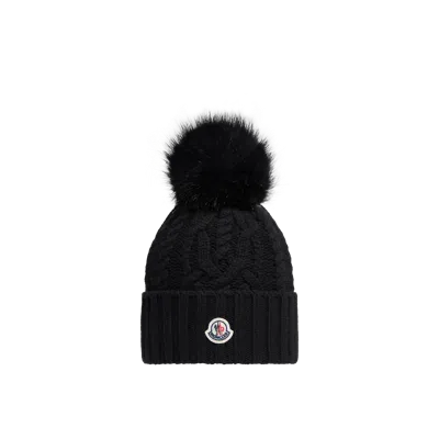 Moncler Cashmere Blend Beanie With Pom Pom Black