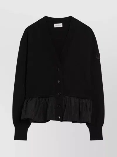 MONCLER CASHMERE BLEND CARDIGAN PEPLUM HEM