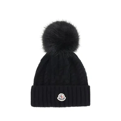 Moncler Cashmere Blend Hat With Pom-pon In Black