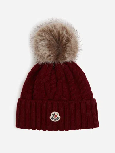 Moncler Cashmere Hat With Pom-pom In Burgundy