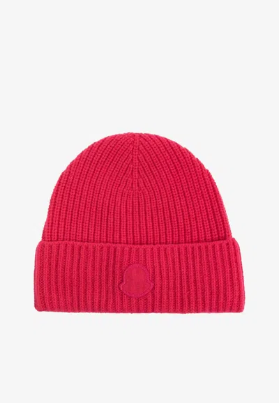 Moncler Cashmere Logo Beanie In Pink