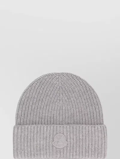 Moncler Cashmere Ribbed Beret Folded Cuff In Gray
