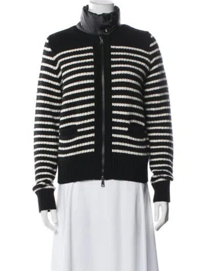 Pre-owned Moncler Cashmere Striped Down Jacket In Blue