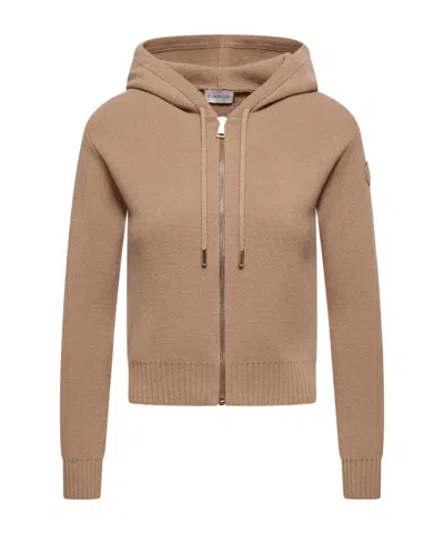 Moncler Cashmere  Wool Zip-up Hoodie In Brown