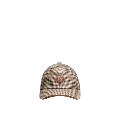 Moncler Check Wool Baseball Cap, Men, Beige, Size: One Size In Brown