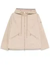 Moncler Hooded Drawstring Jacket Zip Pockets In Neutrals