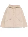 Moncler Hooded Drawstring Jacket Zip Pockets In Beige