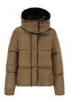 Moncler Castelnou Square-quilted Hooded Short Down Jacket In Brown