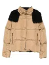 Moncler Piumino Corto Castelnou Con Cappuccio In Pile E Trapuntatura A Quadri In Brown