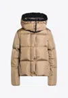 Moncler Hooded Puffer Coat Long Sleeves In Brown