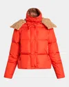 Moncler Castelnou Square-quilted Short Down Jacket With Detachable Hood