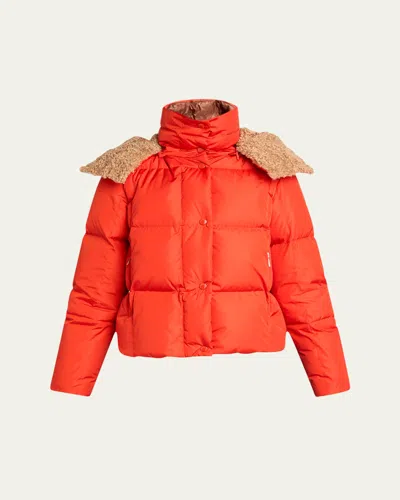MONCLER CASTELNOU SQUARE-QUILTED SHORT DOWN JACKET WITH DETACHABLE HOOD