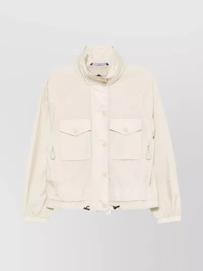 Moncler Casual Jacket With Concealed Hood And Drawstring Hem In Beige