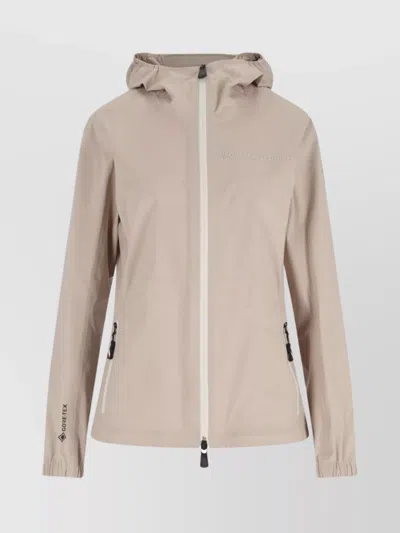 Moncler Casual Waterproof Hooded Jacket With Zip Pockets In Neutral
