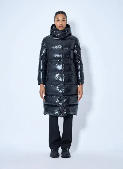 Moncler Cavettaz Hooded Long Down Jacket In Black