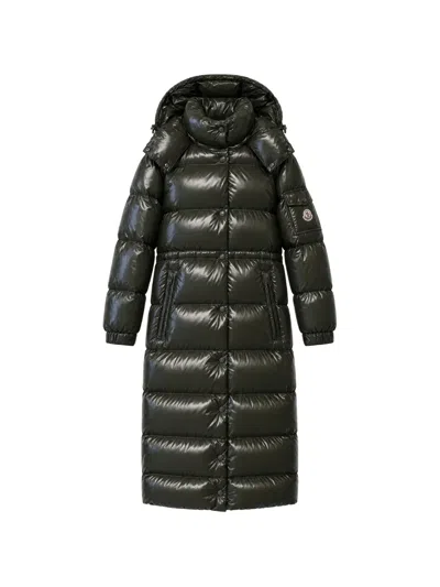 Moncler Cavettaz Hooded Long Down Jacket In Green