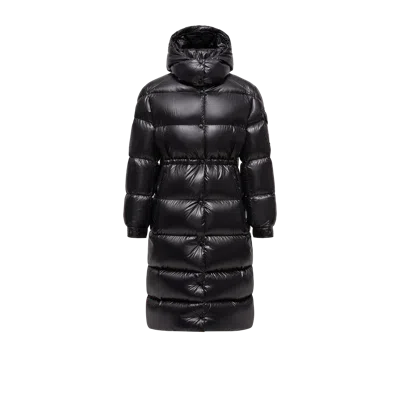 Moncler Cavettaz Hooded Long Down Jacket, Women, Black, Size: 2