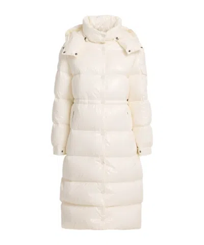 Moncler Cavettaz Long Shiny Nylon Down Jacket In White