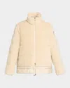 Moncler High Collar Padded Jacket Drawstring Hem In Neutral